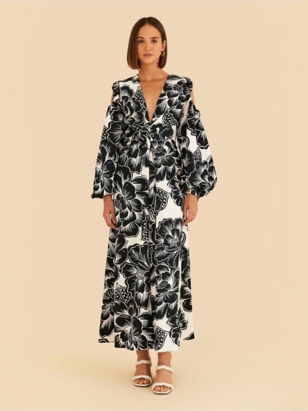 FARM RIO Chita Woodcut Maxi Dress Black & White XL